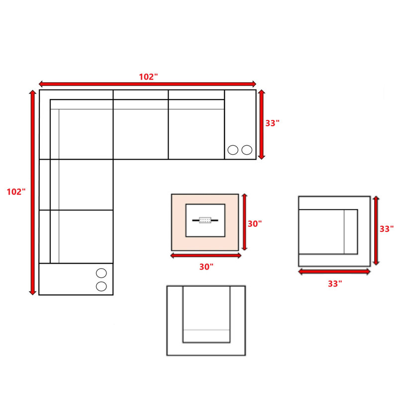 Ensemble de conversation modulaire 10 pièces avec coussins Sunbrella et foyer en métal Lsi, Toile