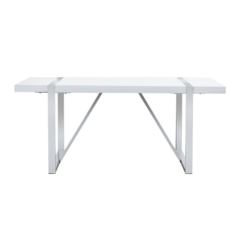 Modern 71" Rectangular Dining Table with Geometric Metal Base and Thick Synthetic Wood Top  Description