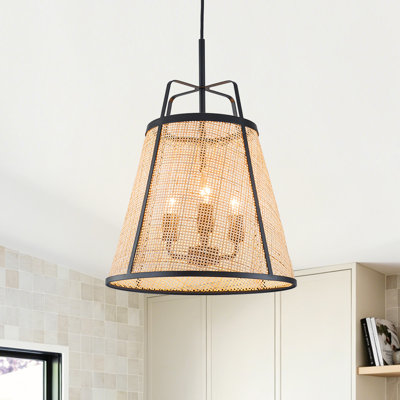 3-Light Handwoven Boho Rattan Pendant Light