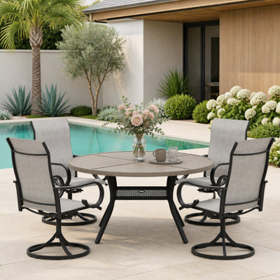 4-Person Outdoor Round Patio Dining Set With 360° Swivel PVC-Coated Polyester Chairs