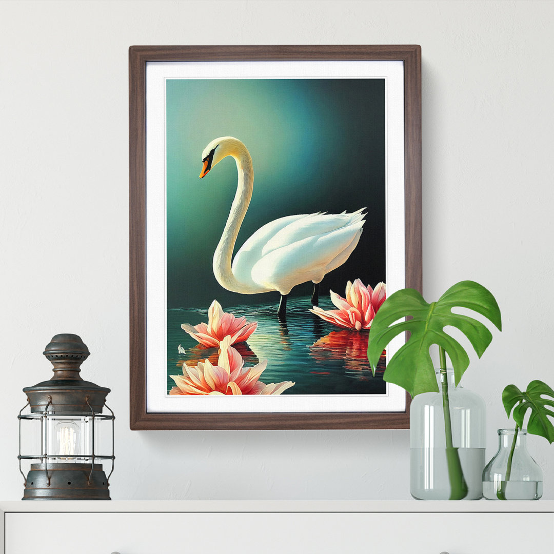 Swan In A Lily Pond - Single Picture Frame Print