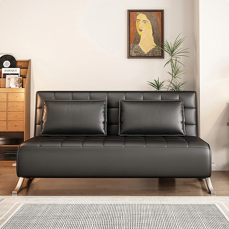 Canapé-lit noir en cuir noir avec coussins, H 32,28 po x l 61,42 po x P 31,5 po