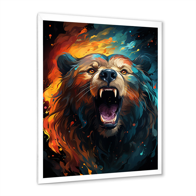 «Expressionist Portrayal Of A Grizzly Bear I», reproduction sur toile, H 20 po x l 12 po x P 1 po, Cadre photo blanc