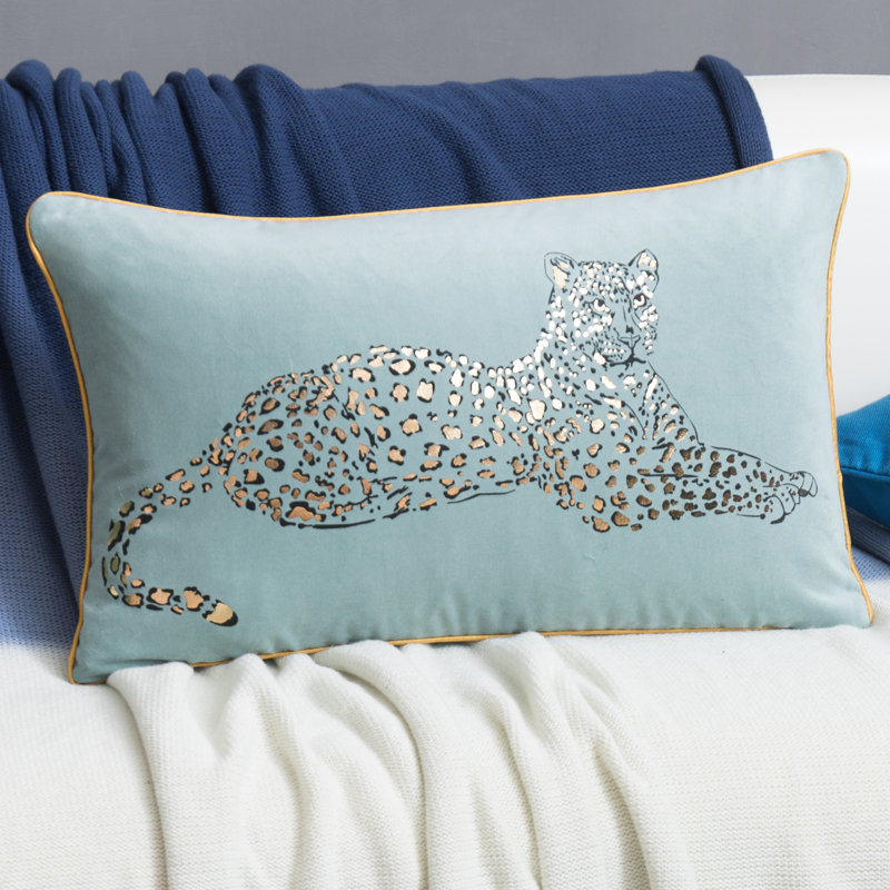 Decorative Leopard Throw Pillow Cover Velvet Animal Print Design, Light Blue 