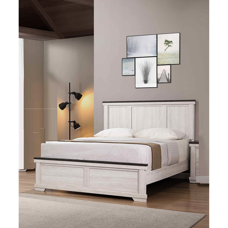 Rustic Style Queen Size Panel Bed In Antique White & Brown, Wood Bedroom Furniture With Easy Clean Headboard And Included Slats Legs Brown For Decoration