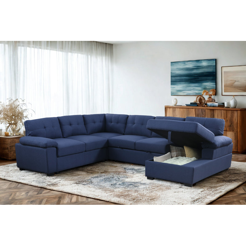 Lit Arusha en tissu Aine avec rangement, Bleu