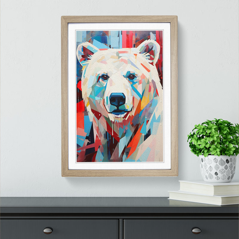 Polar Bear Constructivism No.2 - Single Picture Frame Print on Wood, Oak, 46cm H x 34cm W x 2cm D