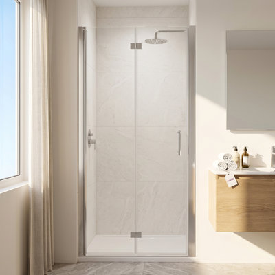 36-38 "W X72" H Semi-Frameless Aluminum Pivot Shower Door, 6mm Clear Tempered Glass, Reversible Installation, Easy to Install