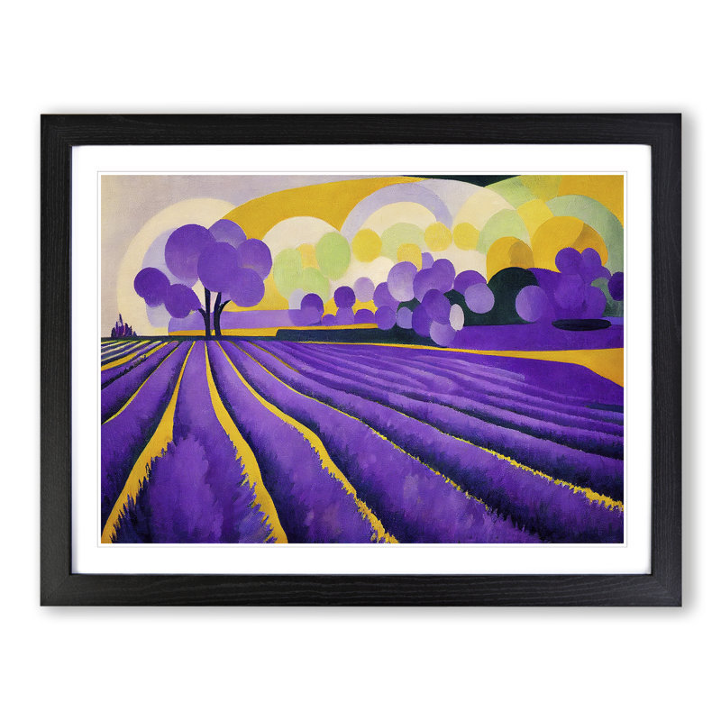 Abstract Lavender Field - Single Picture Frame Print, 25cm H x 34cm W x 2cm D, Black