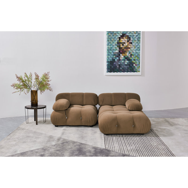 Milliron 3 - Piece Upholstered Sectional, Camel Velvet