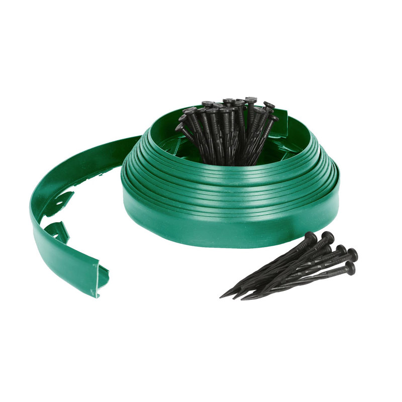Harbour Housewares Flexible Lawn Edging 4cm Plastic with Pegs for Garden Pathway & Flower Bed Borders, Green