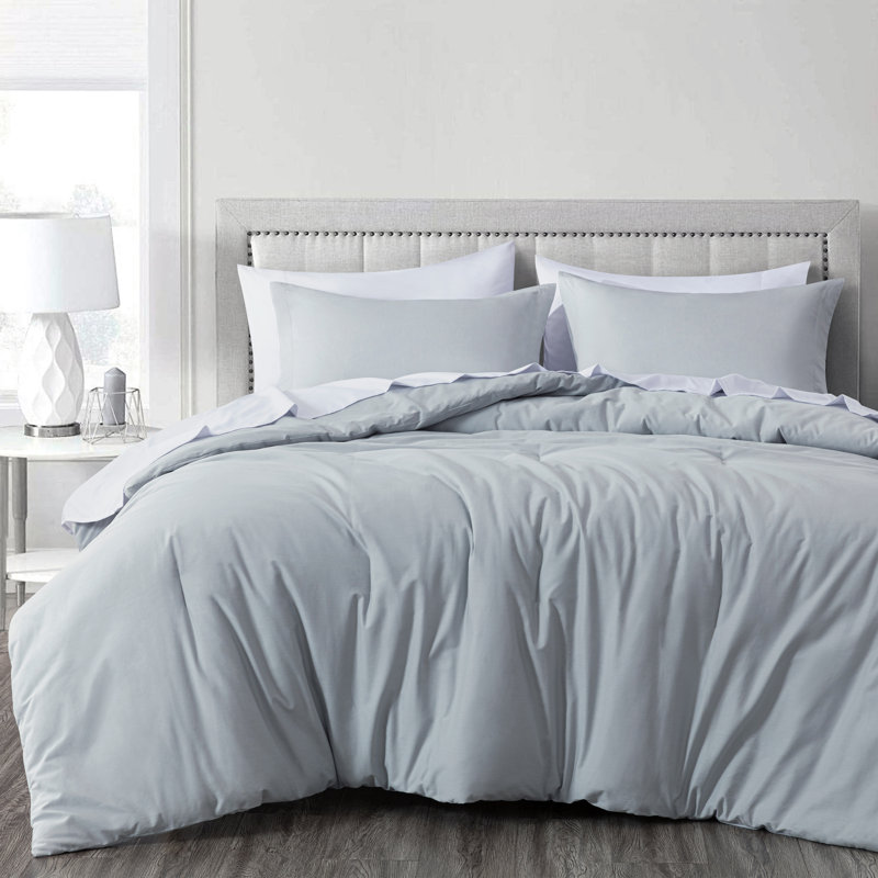 Cotton Twill Comforter, Queen Comforter + 2 Standard Shams, Silver Gray
