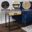 C-Shaped Mango Wood Side Table with Drawer, Metal Base, Rustic Accent Table, 24" Tall, Assembled