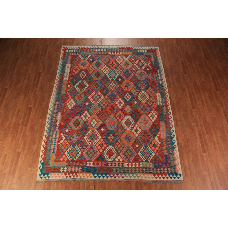 Tapis oriental en laine tissé à plat 9 x 12