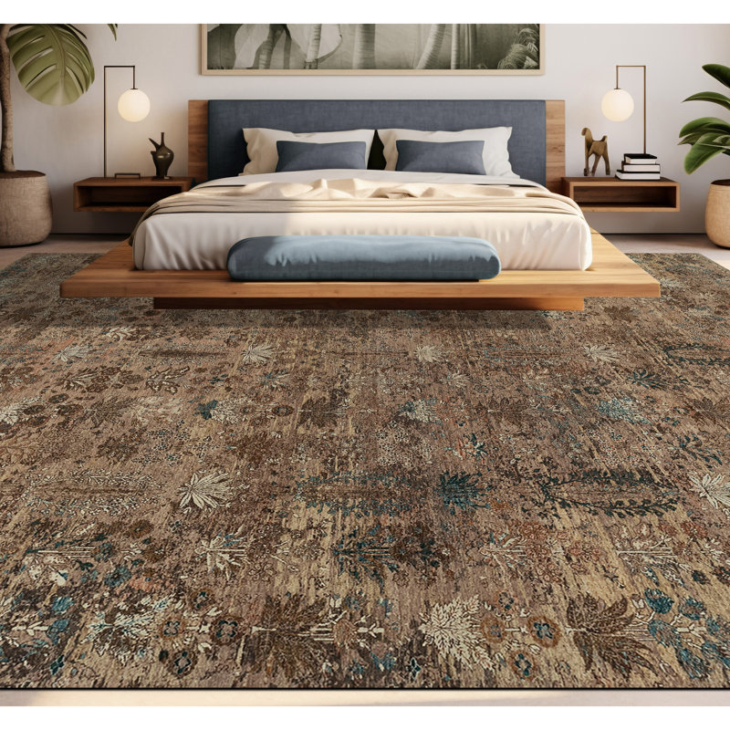 Hand Knotted Wool Area Rug in Bronze, Rectangle 5' x 8'