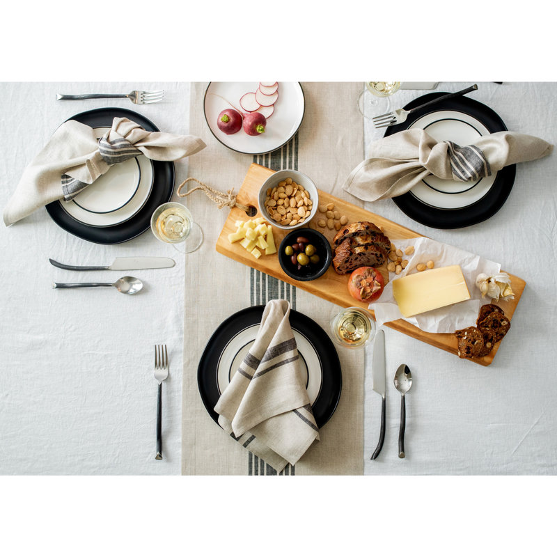 Black and Natural Linen Farmhouse Table Runner 14 x 72 Inch