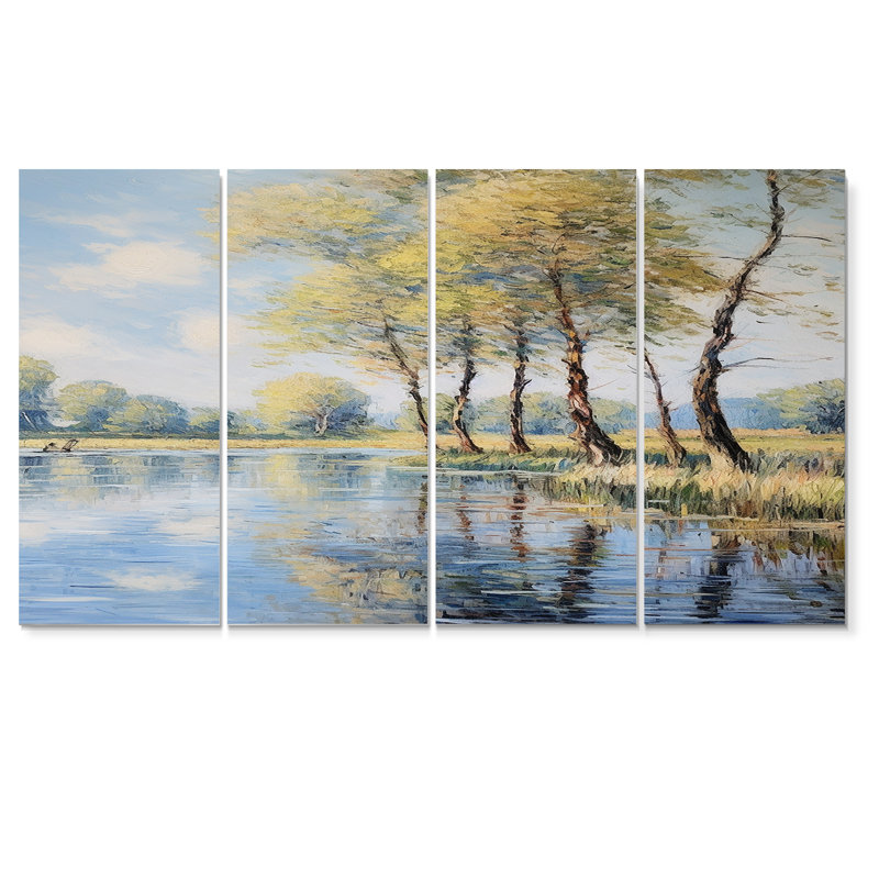 Arbre de printemps, art mural mural 4 pièces, H 32 po x l 64 po