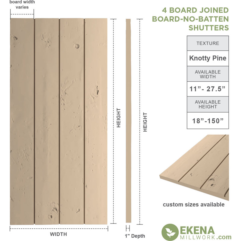 Volets rustiques à quatre planches en faux bois, H 50 po x l 22 po x P 1 po, Texture de pin noueux / brun clair apprêté, 22"