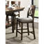 De 2 chaises en bois à hauteur de comptoir, finition chêne, dossier croisé double, assise coussinée texturée rembourrée grise-598298251