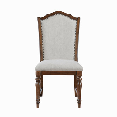 Formal Traditional Design Side Chairs Set Of 2 Cherry Finish Fabric Upholstery Nailhead Trim Wooden Dining Furniture