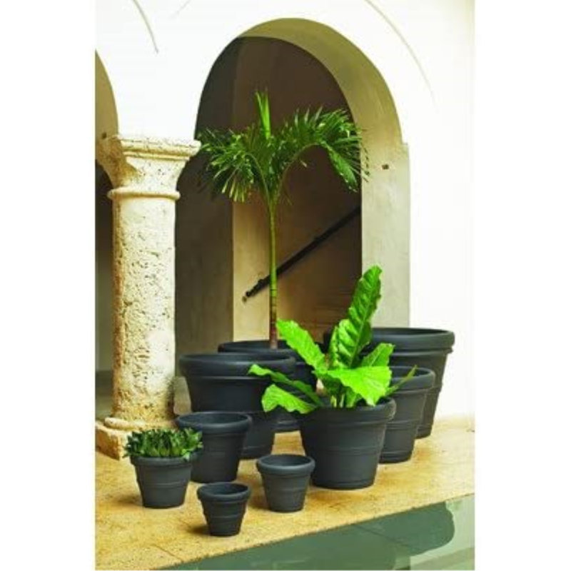 Rolled-Rim Planter Pot, Black, 16" H x 16" W x 16" D
