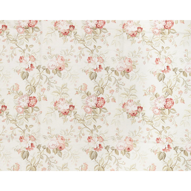 Wool Floral Area Rug in Ivory/Pink/Light Green