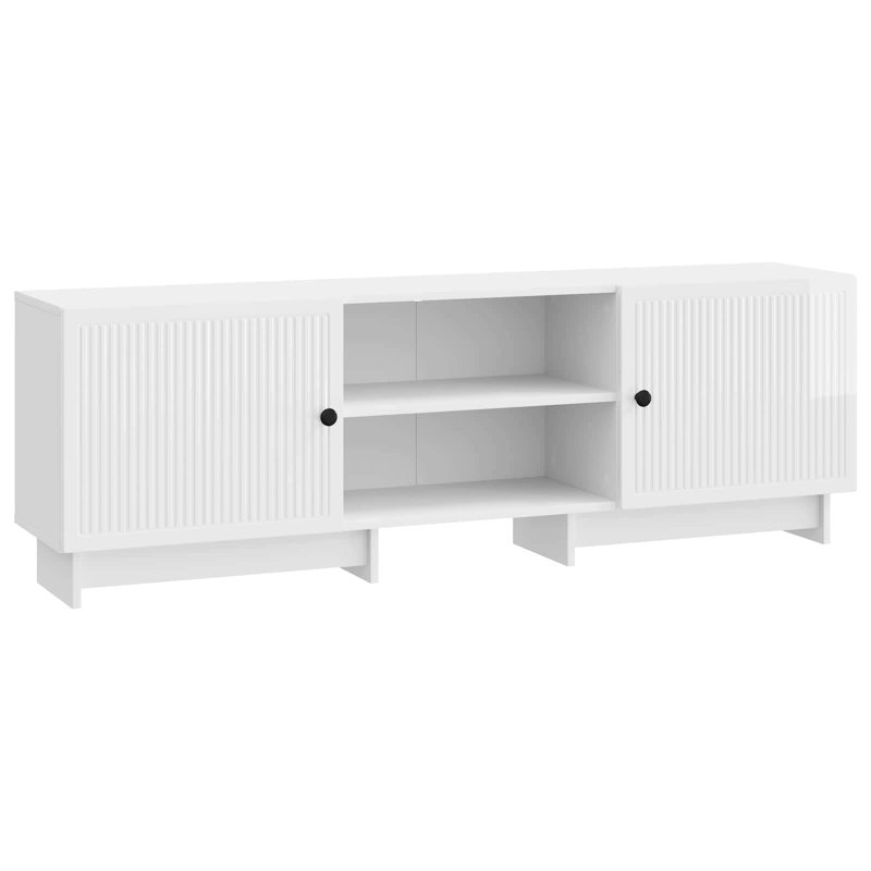 Unfinished TV Stand for TVs up to 65" with Fireplace Included, High Gloss White