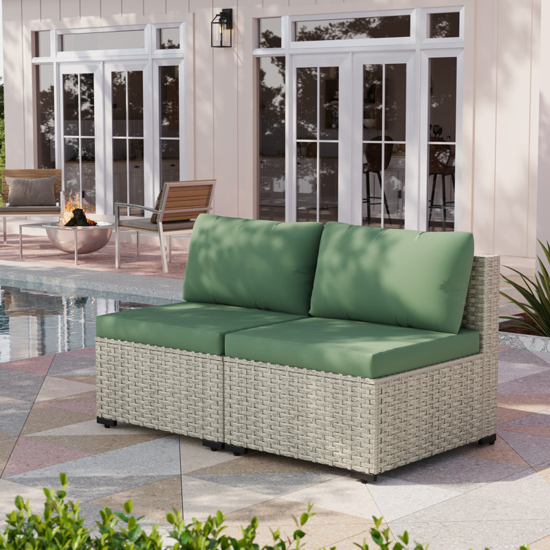 2 Pieces Rattan Patio Sofa With Cushions, Green