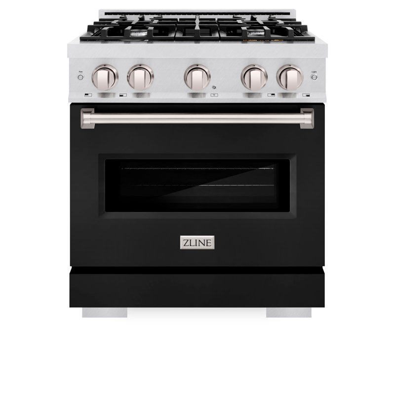 ZLINE 30" Classic DuraSnow Gas Range w/ 4 Burners & Convection Oven w/ White Door, Stainless Steel/Black