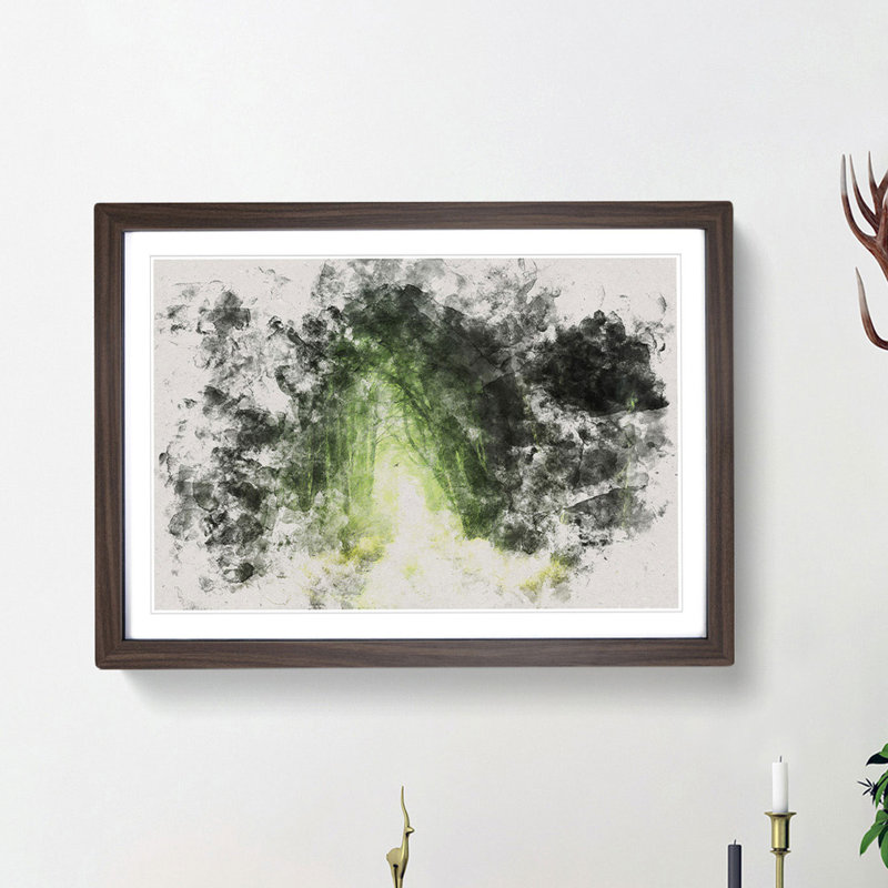 Secret Forest Watercolour - Picture Frame Graphic Art Print, 36cm H x 48cm W x 2cm D, Walnut Framed