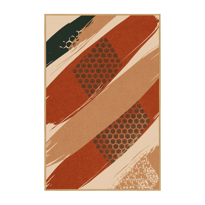 Tapis bohème géométrique brun lavable à la machine Roslindale - reliure brun clair, 5 x 7