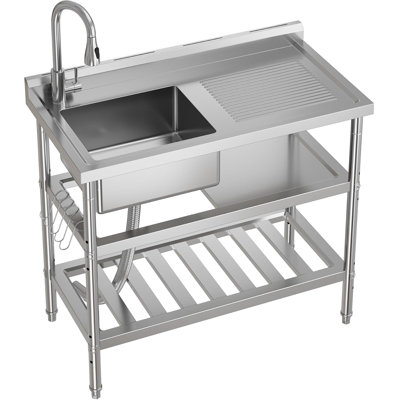 Évier utilitaire en acier inoxydable commercial 39,3 x 19,7 x 37 pouces