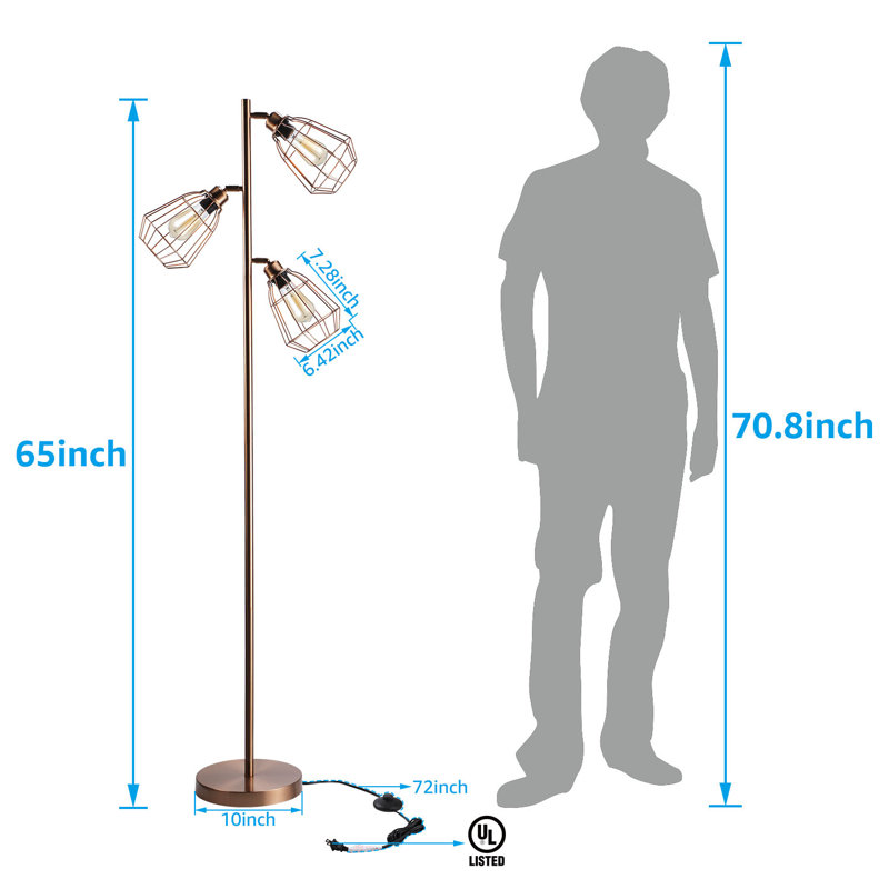 Ibis 65'' Antique Red Copper Tree Floor Lamp Set