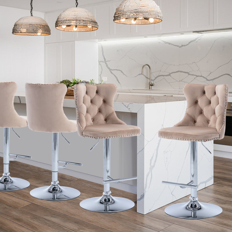 360°Swivel Bar Stools with Sliver Base, Khaki