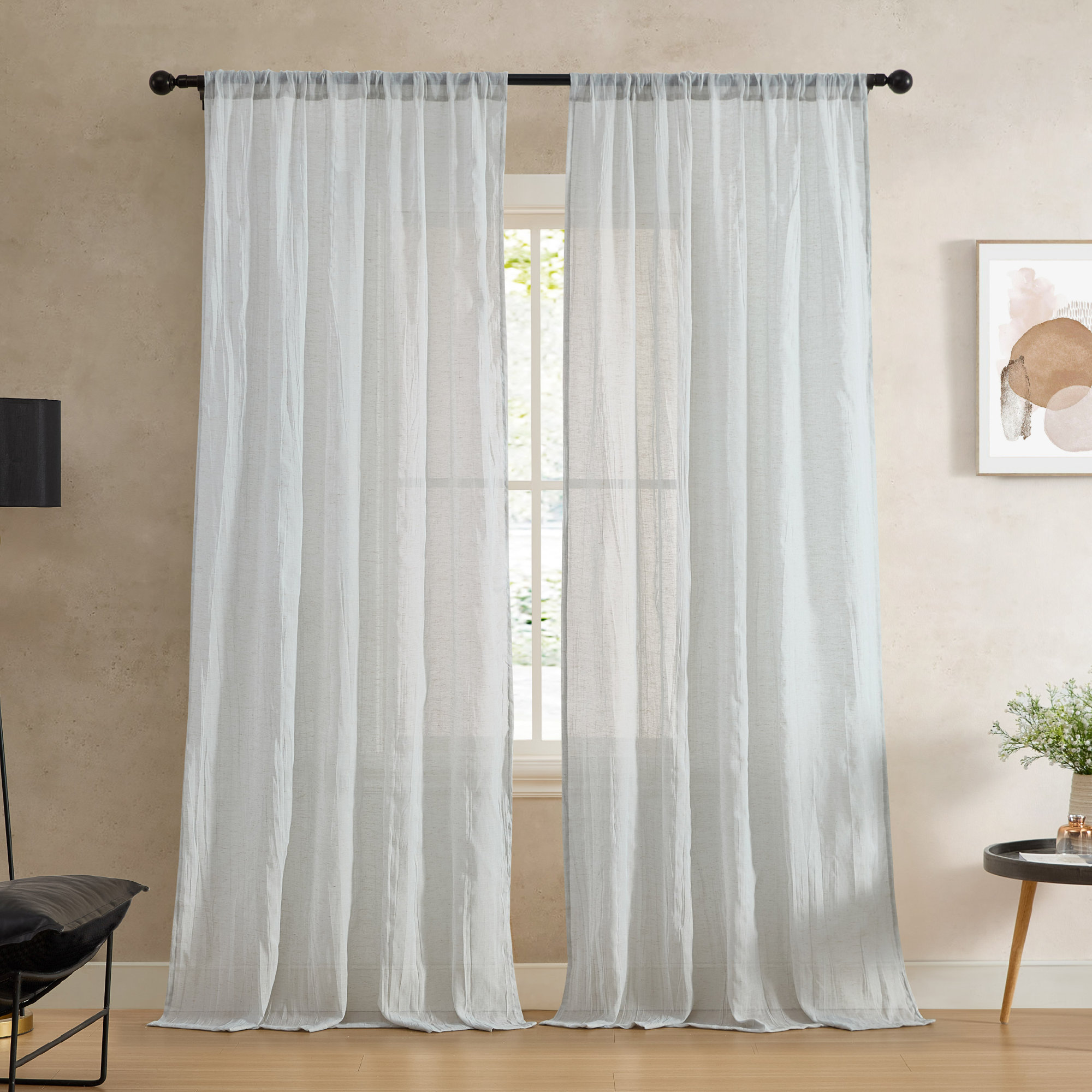 Solid Semi-Sheer Curtain Panels, Light Gray, 50" W x 84" H