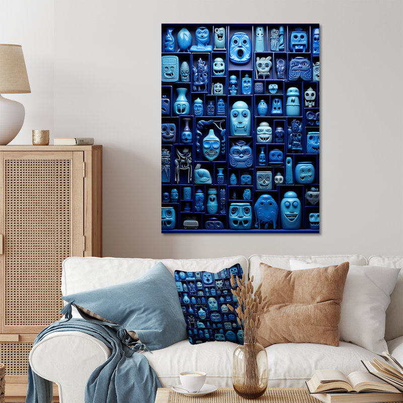 «Blue Mask Moroccan Tiles», art mural en métal abstrait, H 20 po x l 12 po x P 1 po