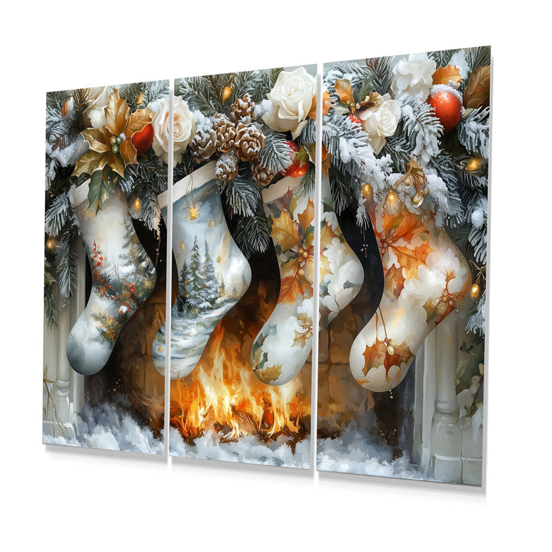 Orange orange bas de Noël II - ensemble de reproductions d'art mural de Noël, Métal métal, H 32 po x l 48 po x P 1 po