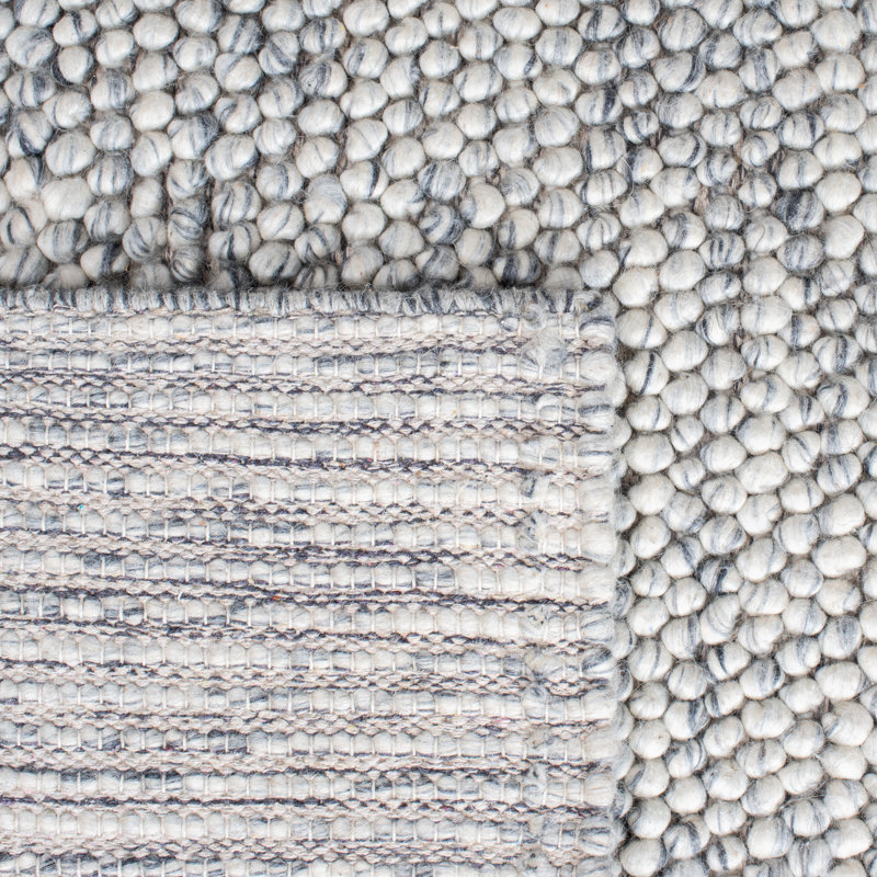 Tapis gris clair / ivoire fait à la main Elle, Carré 6 pi
