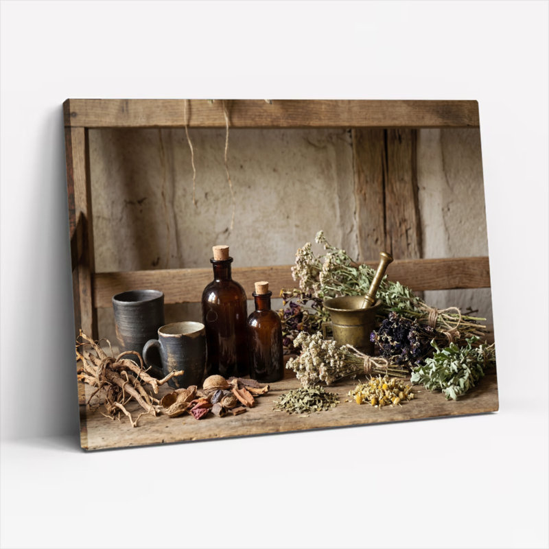 Ensemble de 1 tableau sur toile représentant une nature morte à base de plantes, H 28 po x l 40 po, Toile tendue