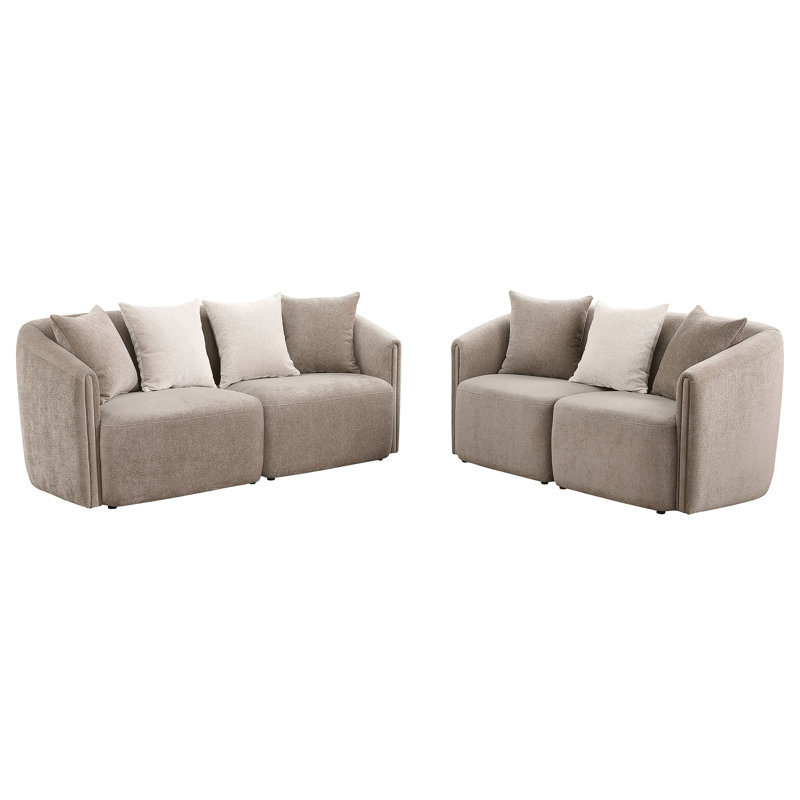 Ensemble de canapé rembourré en chenille 2 pièces Latte