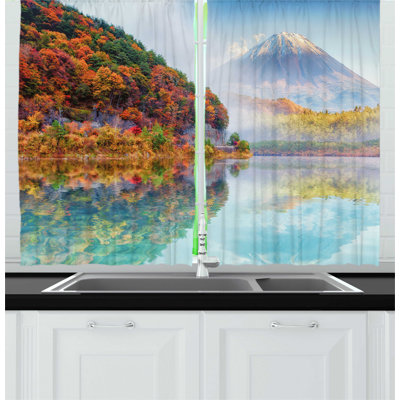 2 Piece Mountain Autumn Time Photo of Mountain Hill and the Surroundings Forest Region Foggy Climate Kitchen Curtain Set -  East Urban Home, 5037ADEF1B3B4271B13FDF611B5EE377