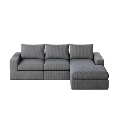 99-Inch Boneless Couch With Chaise, L-Shaped Modern Upholstered Sectional Sofa With Three Pillows, Corduroy Sectional Sofa For Living Room And Bedroom, No Assembly Required