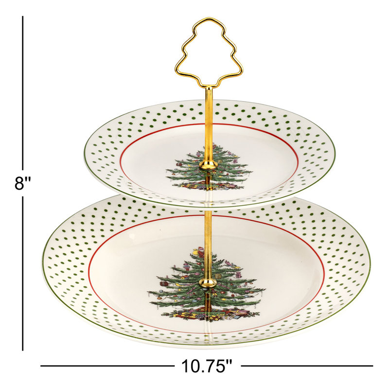Spode Christmas Tree 2-Tiered Dessert Server - Polka Dot