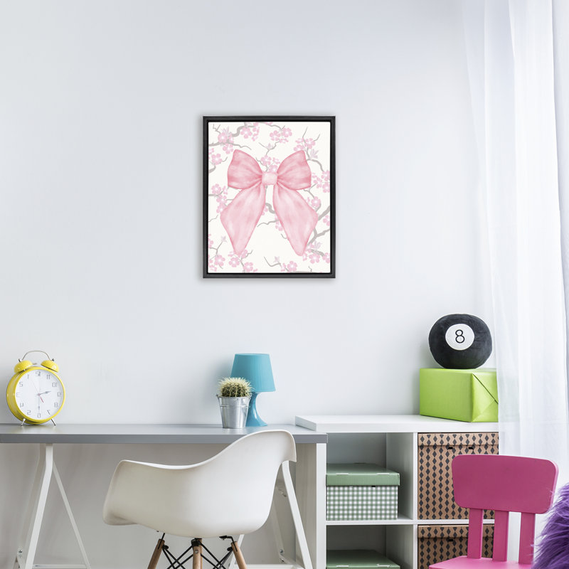 Cadre flottant Cherry Blossom & Ribbon, design par Jesse Keith, Cadre flottant noir de jais, H 21 po x l 17 po