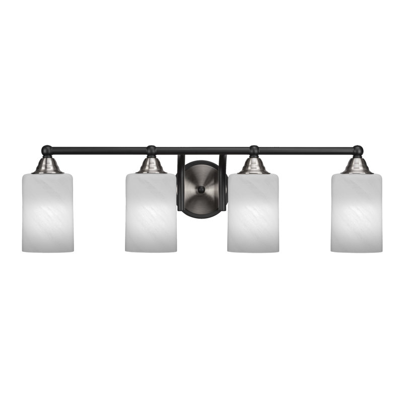 Barre d'éclairage de salle de bain 4 lumières Achen, Noir mat / nickel brossé