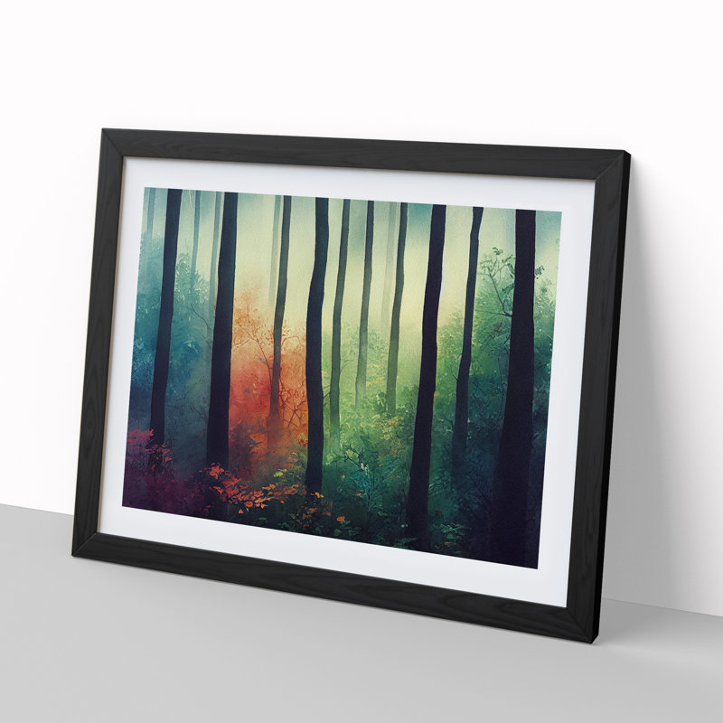 Alert Colourful Forest - Single Picture Frame Print, Black, 46cm H x 64cm W x 2cm D