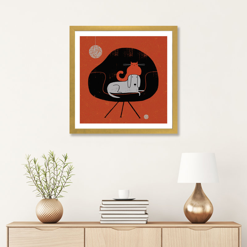 «Retro Nap» par Terry Runyan - impression, H 24 po x l 24 po x p 1 po, Papier encadré doré, Blanc