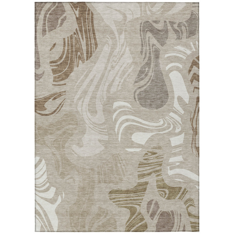 Machine Washable Indoor/Outdoor Chantille ACN2852 Abstract Rug, Beige, 9' x 12'