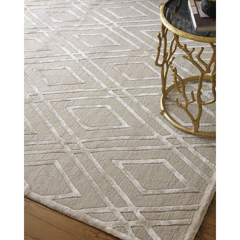 Metro-Velvet Geometric Area Rug in Light Beige, Rectangle 12' x 15'