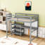 Lit mezzanine simple en bois compact avec bureau, tablettes, tableau d'écriture et échelle-179290624